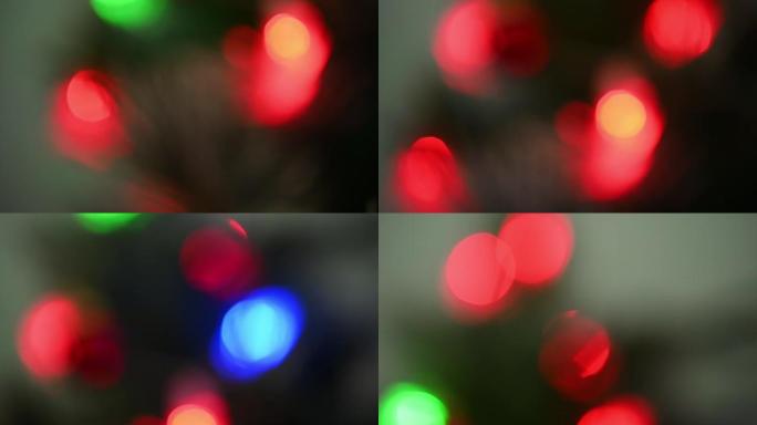 模糊场景，圣诞树上的圣诞装饰与美丽的灯光庆祝