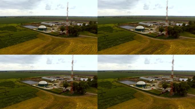 鸟瞰图。沼气厂。来自农业废物的可再生能源