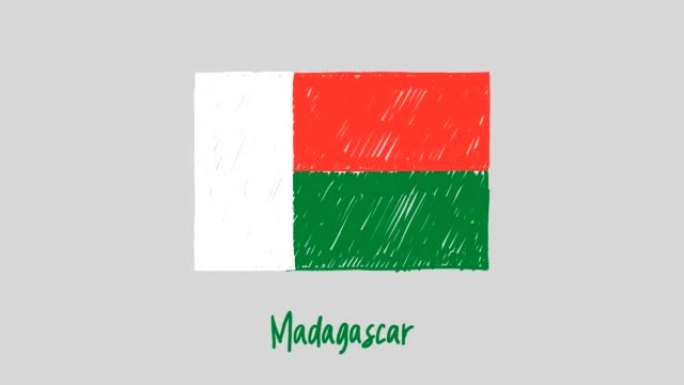 马达加斯加国旗标记白板或铅笔彩色素描循环动画
