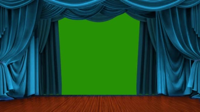 剧院舞台绿色屏幕上的蓝色窗帘