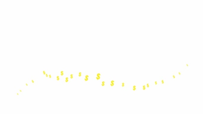 动画黄色美元从左到右飞行。一波飞钱。商业、金钱的概念。矢量插图孤立在白色背景上。