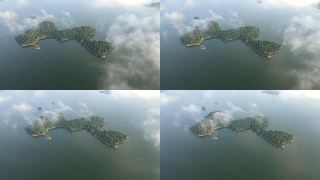 热带岛屿和湖泊之间的海岸线，航拍视频