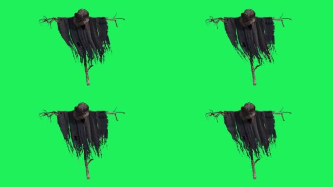 绿色背景上的黑色稻草人动画。