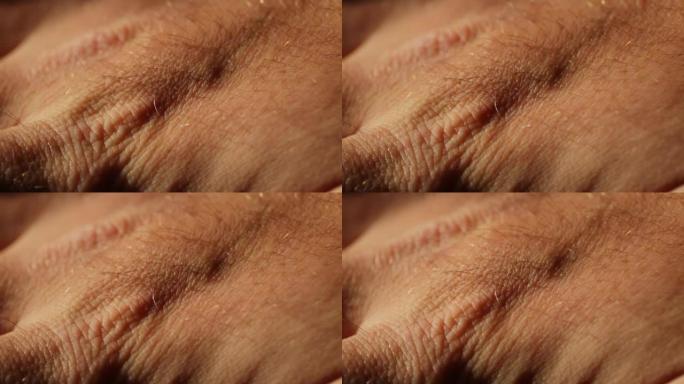男人手部和手指运动时皮肤起皱