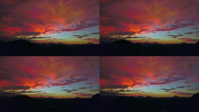 锡兰无人机画面中山脉的美妙日落