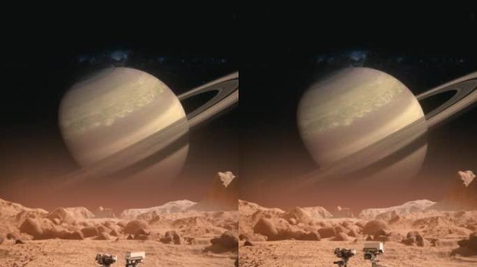 NASA火星发现漫游者穿越火星表面向土星行驶。火星表面的红色污垢。先进技术、太空探索/旅行、殖民概念