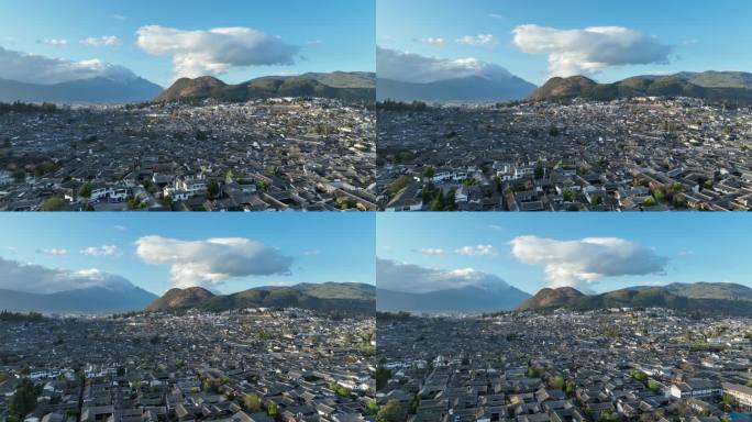 丽江古城蓝天白云航拍