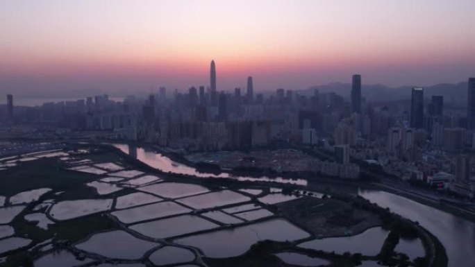 从香港马Tso Lung地区的边界看深圳天际线