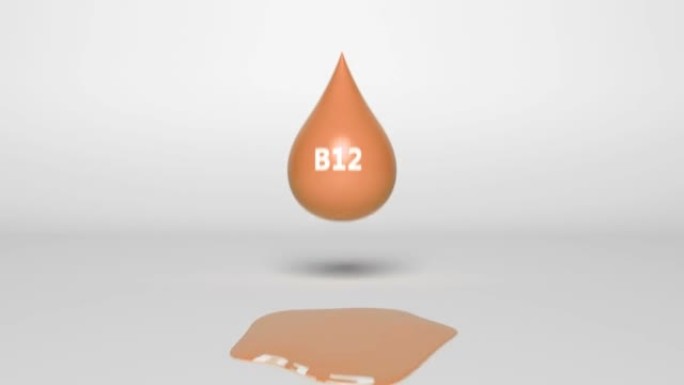下降和融化橙色维生素B12作为一滴。循环3D背景