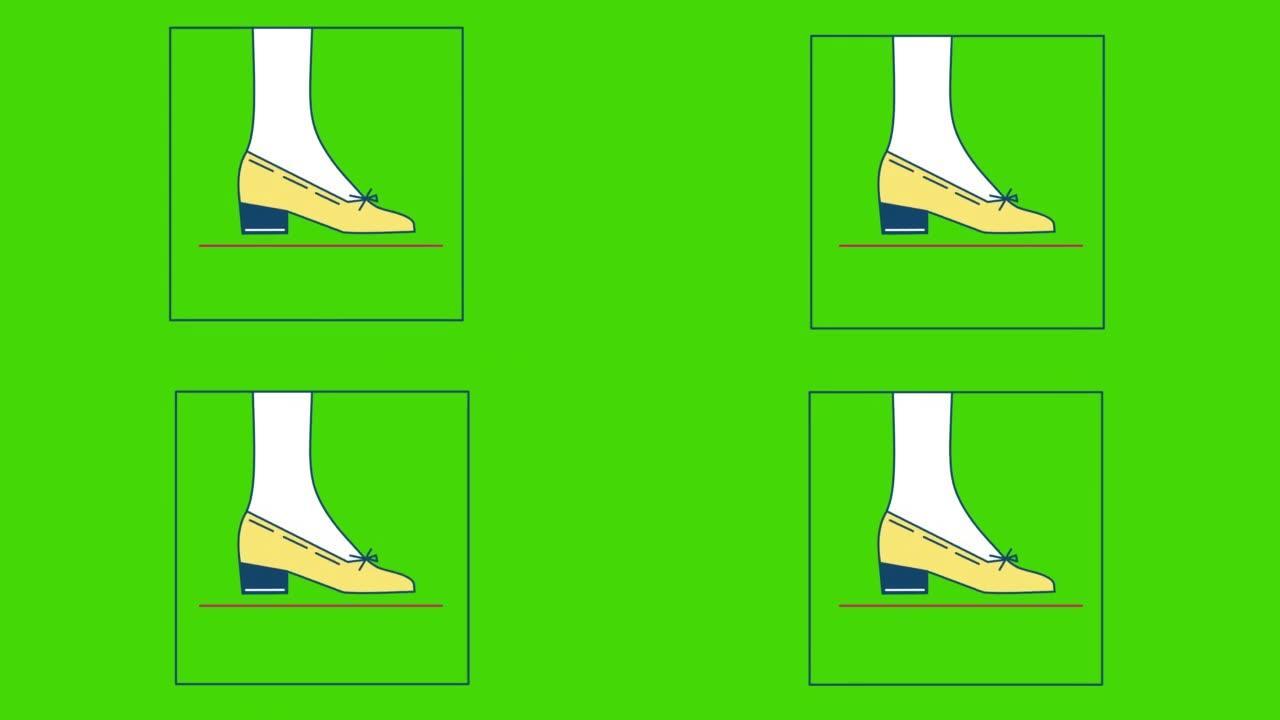 绿色背景上的卡通女鞋4k视频。