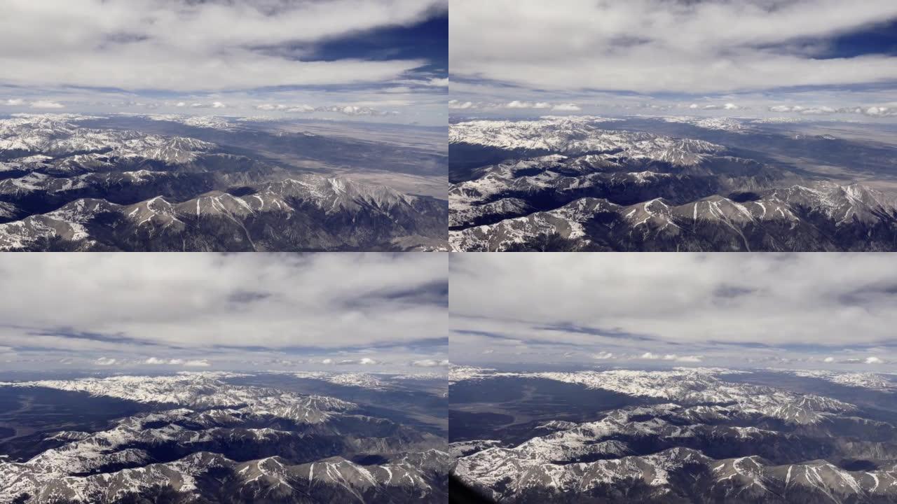 在初春的科罗拉多州西部视频系列中，落基山脉大陆分界线与商用飞机的鸟瞰图