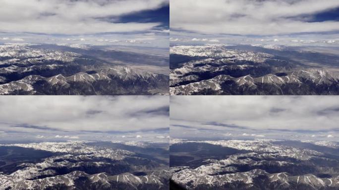在初春的科罗拉多州西部视频系列中，落基山脉大陆分界线与商用飞机的鸟瞰图