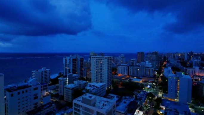 波多黎各圣胡安阴云密布夜幕降临地标外国城