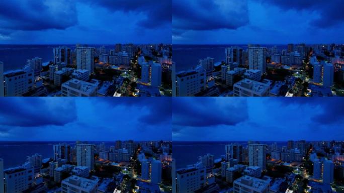 波多黎各圣胡安阴云密布夜幕降临地标外国城