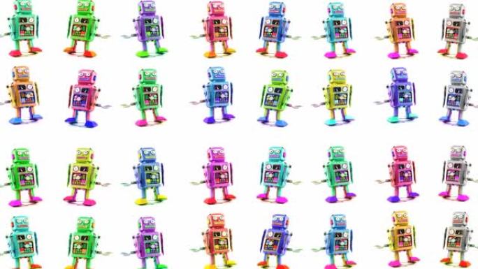 跳舞快乐彩色机器人玩具背景孤立