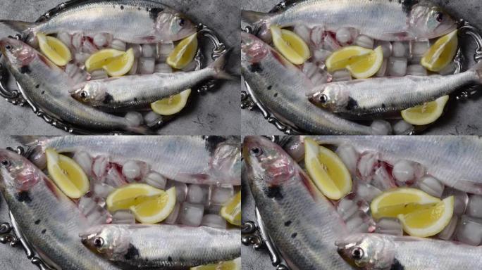 银盘上未煮熟的新鲜海鱼