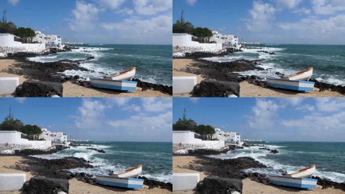 兰萨罗特加那利岛的传统渔民村蓬塔·穆赫雷斯 (Punta Mujeres)，带有天然游泳池