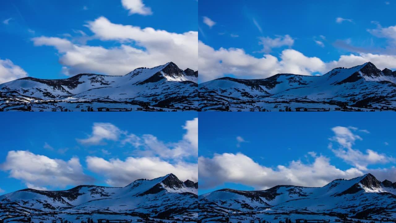 时间流逝 -- 美丽的云景在白雪皑皑的山脉上移动