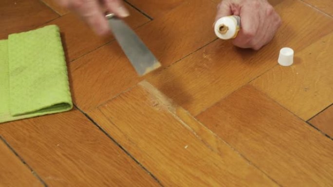 成熟的女人修理拼花地板
