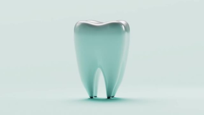 无缝循环视频。特写在绿松石背景上清洁牙齿旋转。美白牙齿和牙齿健康的治疗背景与清洁牙齿。保健口腔医学4