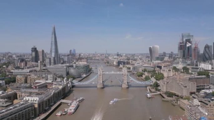 伦敦塔桥、泰晤士河和碎片大厦的经典景观