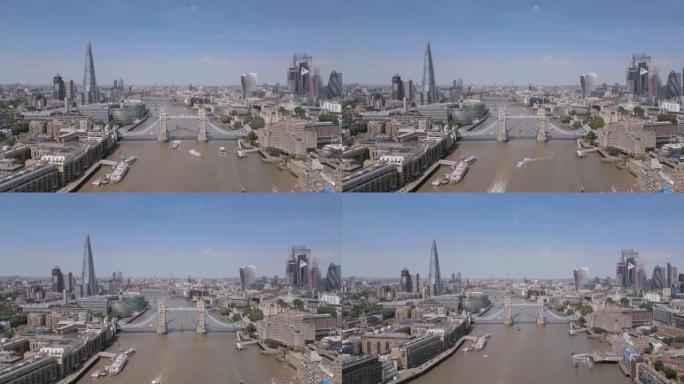 伦敦塔桥、泰晤士河和碎片大厦的经典景观