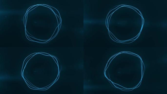 超高清4k抽象3D渲染霓虹灯圈。天蓝色，蓝色霓虹灯圈抽象未来高科技运动背景。视频3d动画。3840x
