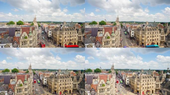 英国牛津市的俯视图，英国时间流逝，平移，缩放