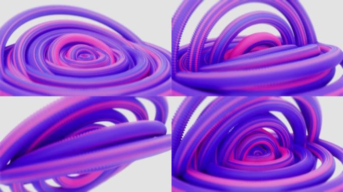 几何催眠超现实圈旋转分形3D环。抽象粉彩环旋转形状。专注于中心装饰运动动画无缝循环视频。