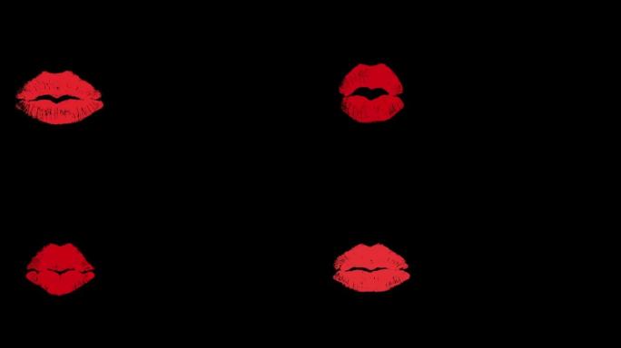 吻轮流出现，在透明的背景下消失。不同女人的红色唇膏印花。很多吻。高质量4k镜头