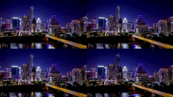 德克萨斯州奥斯汀夜景夜色CBD金融中心