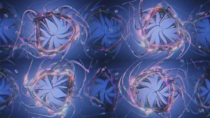 环形外星人科幻微生物VHS无缝循环3D渲染动画