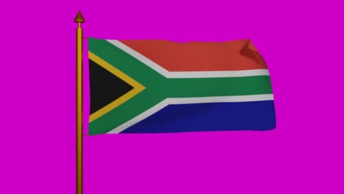 3D渲染的南非国旗，彩色键上的旗杆，由弗雷德里克·布劳内尔设计的南非共和国国旗纺织品，南非独立日的盾