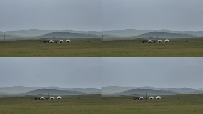 航拍草原上的蒙古包