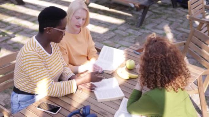 多元一群女性朋友在公园看书