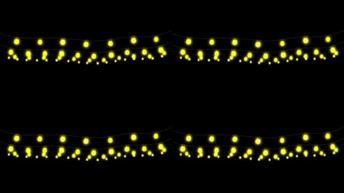 黑色背景上的动画黄光花环隔离。