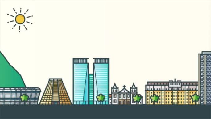 2D animation of Rio de Janeiro city landmarks