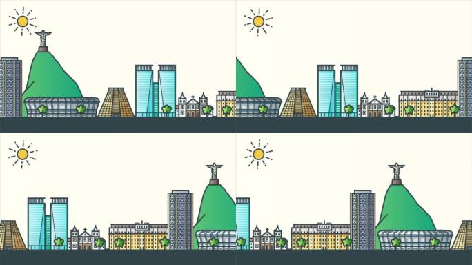2D animation of Rio de Janeiro city landmarks