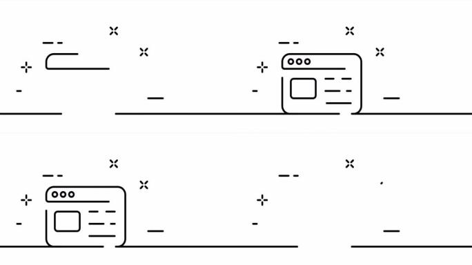 一张线条图，实线互联网。在线网站、信息和页面的一张线描动画。冲浪网站标志动画。视频4K