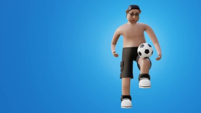 3D模型的角色弹跳足球与循环膝盖。