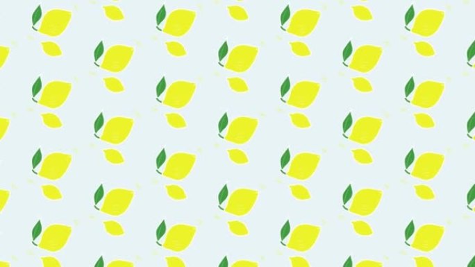 这是一个旋转柠檬的无缝背景图案的动画视频。循环是可能的。