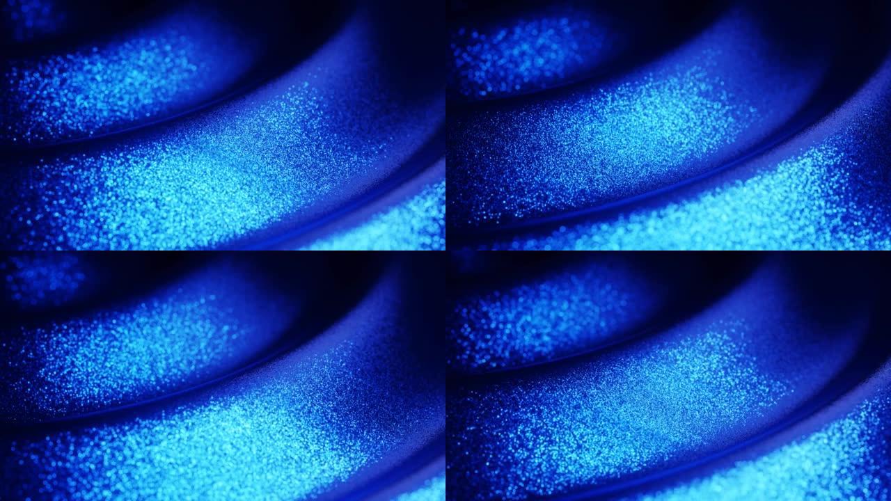 3D视频循环中闪闪发光的蓝色液体涟漪背景。模糊运动设计波浪形纹理。现代设计时尚。