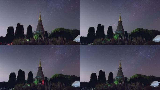 星夜在神圣的寺庙上空移动。