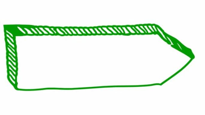 符号指针的动画符号。空板。木制广告牌。手绘绿色箭头指向右侧。矢量插图孤立在白色背景上。