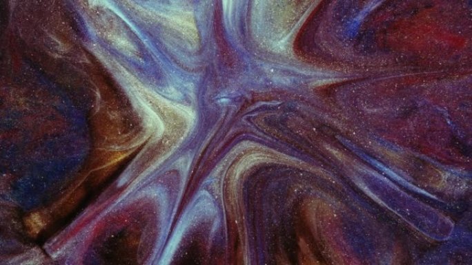 彩色抽象纹理的液体大理石，液体艺术。抽象紫色金色设计的漩涡黑暗背景视频。