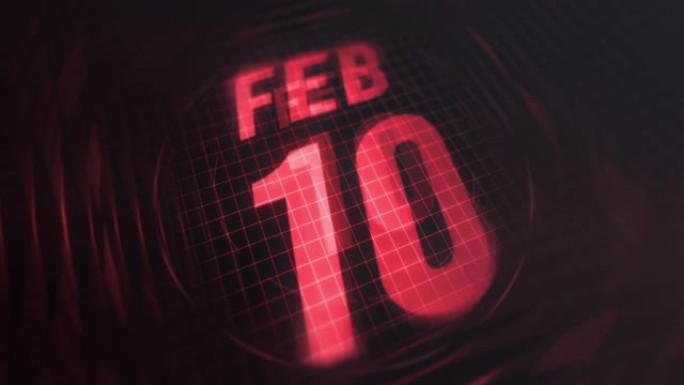 3d运动图形中的2月10日。未来的红外日历和科技发光霓虹灯拍摄，发光二极管纪念等。4k in循环
