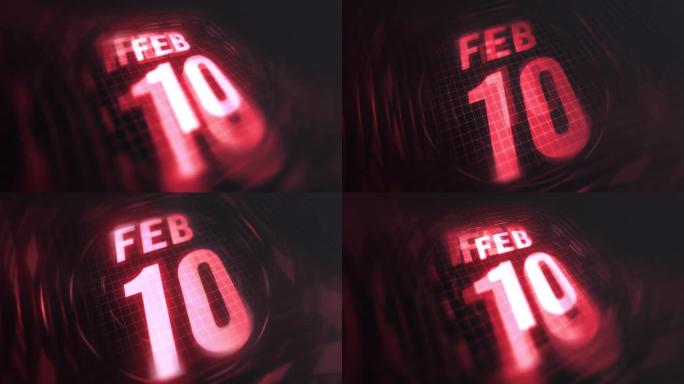 3d运动图形中的2月10日。未来的红外日历和科技发光霓虹灯拍摄，发光二极管纪念等。4k in循环