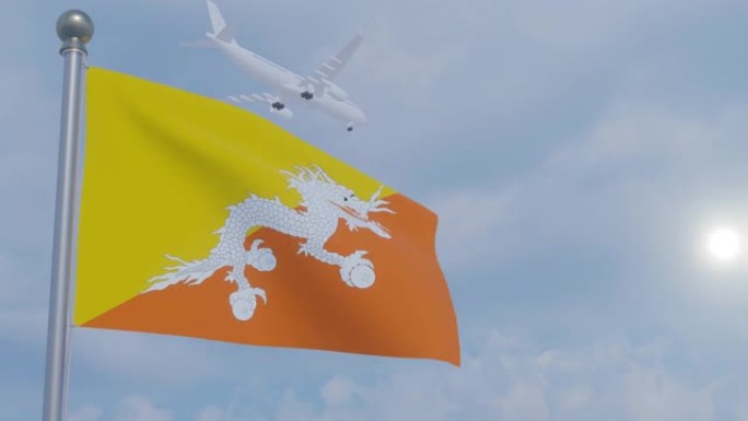 带飞机的动画无缝循环国旗-不丹