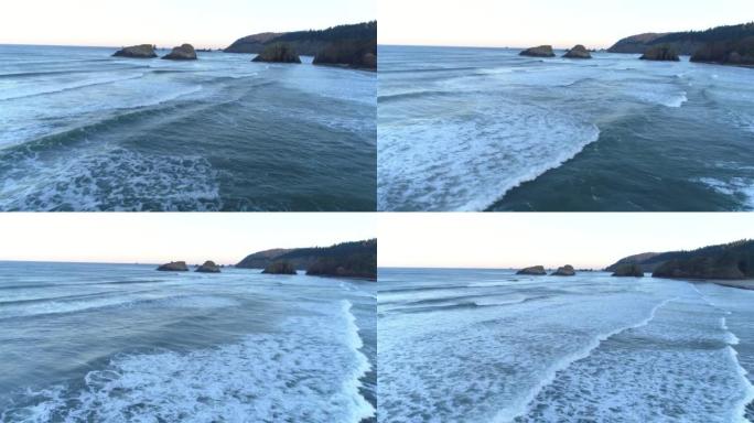 俄勒冈州坎农海滩宣传片空镜头海浪