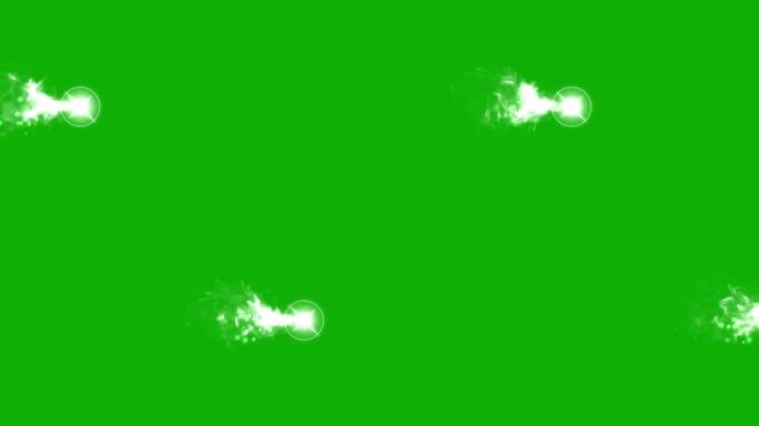 闪亮的灯光和烟雾流运动图形与绿屏背景